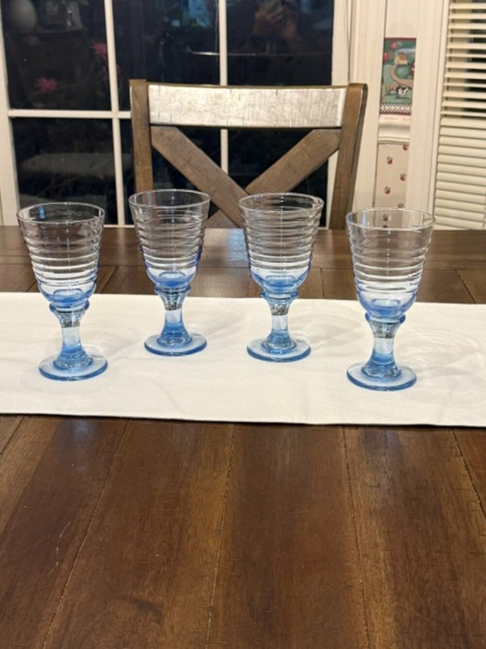 Vintage Libbey Sirrus Blue Ribbed Goblets Set of 4